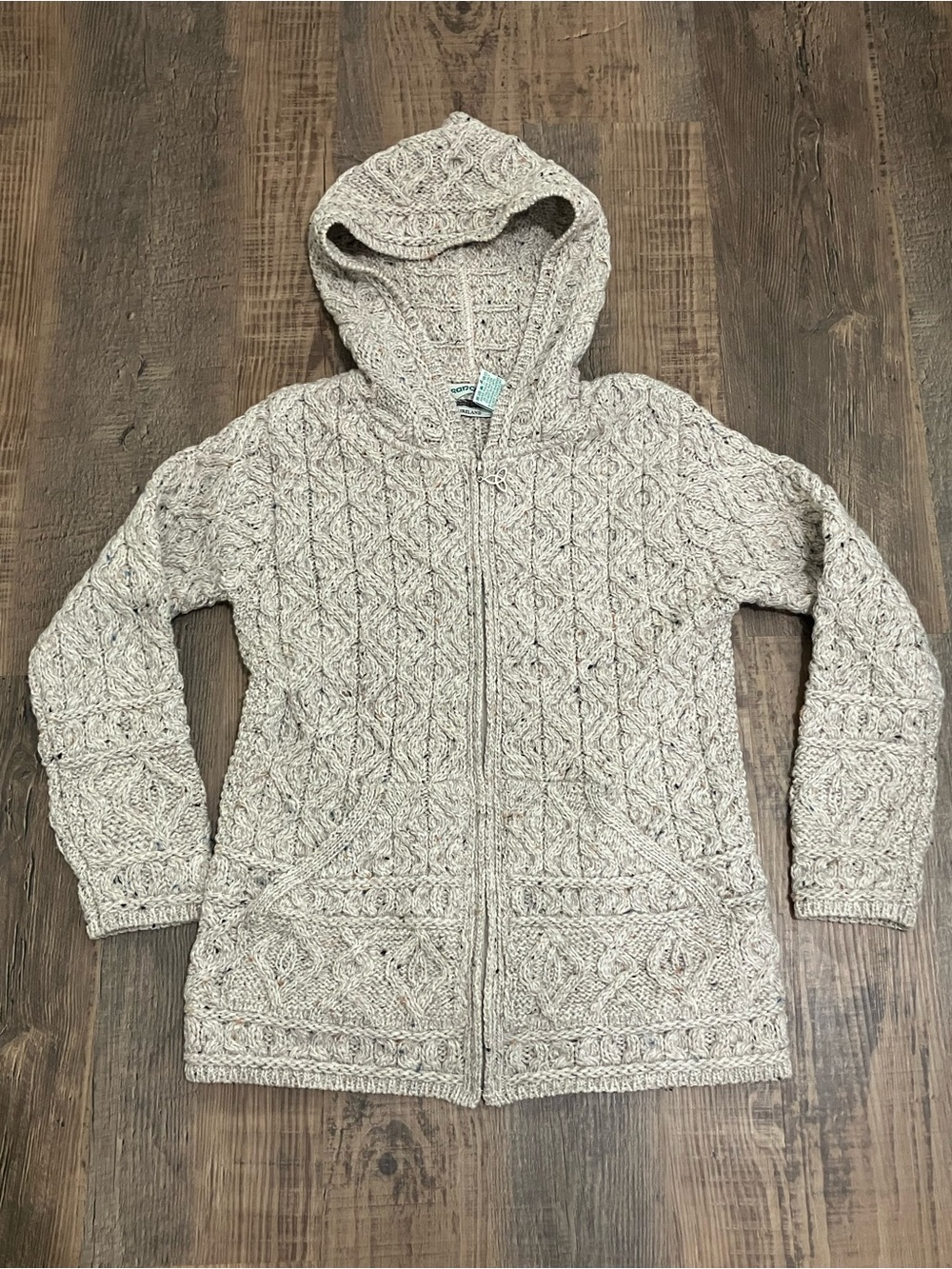 Aran Crafts Hooded Cable Knit Zip Cardigan - Ireland 100% Merino Wool